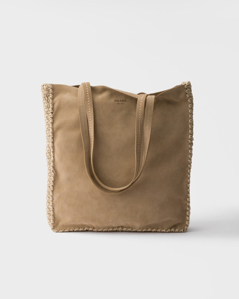 Large suede and crochet tote bag 1