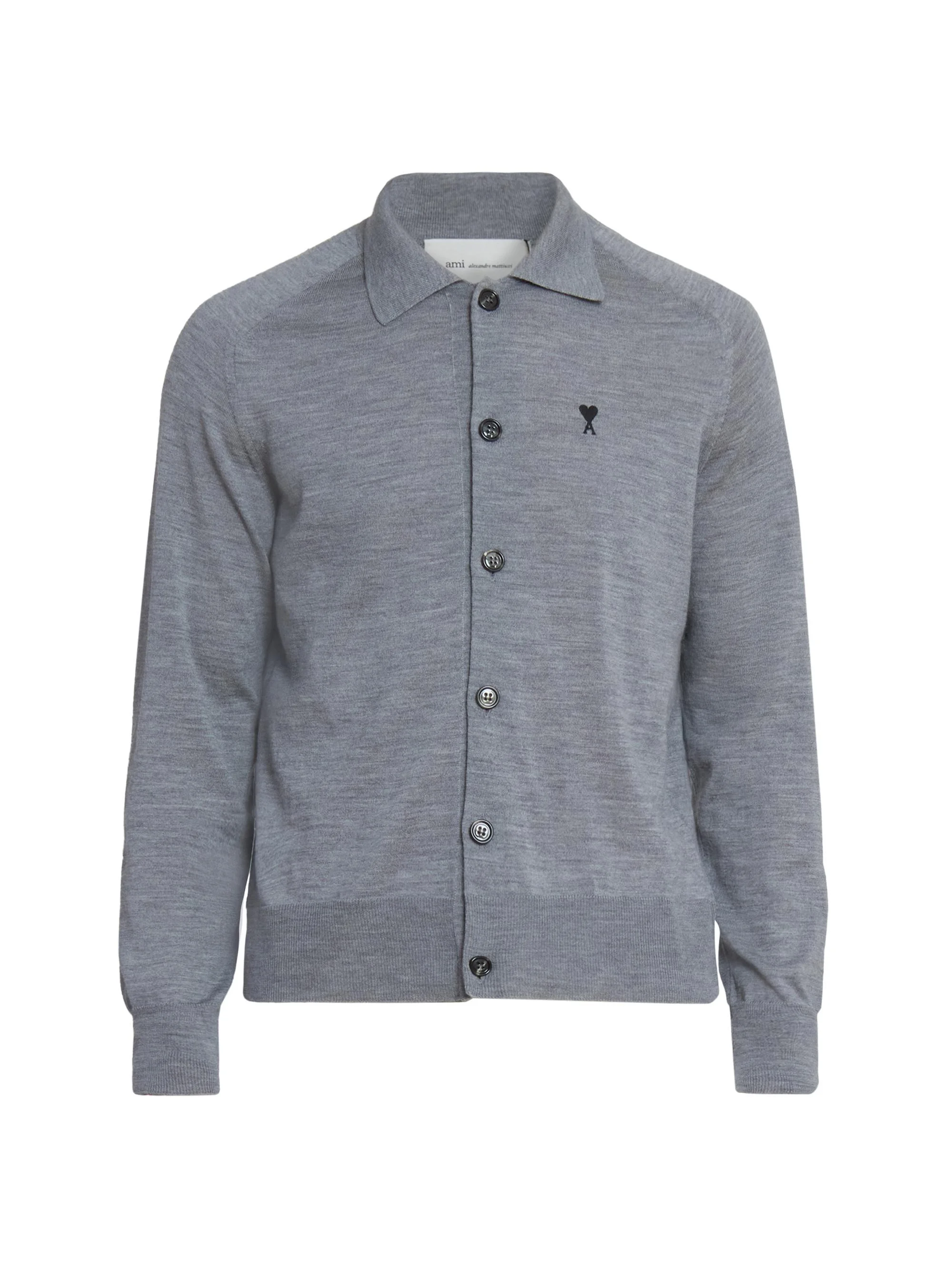 Men's Collared Wool Cardigan - Gris Chine Noir - 1