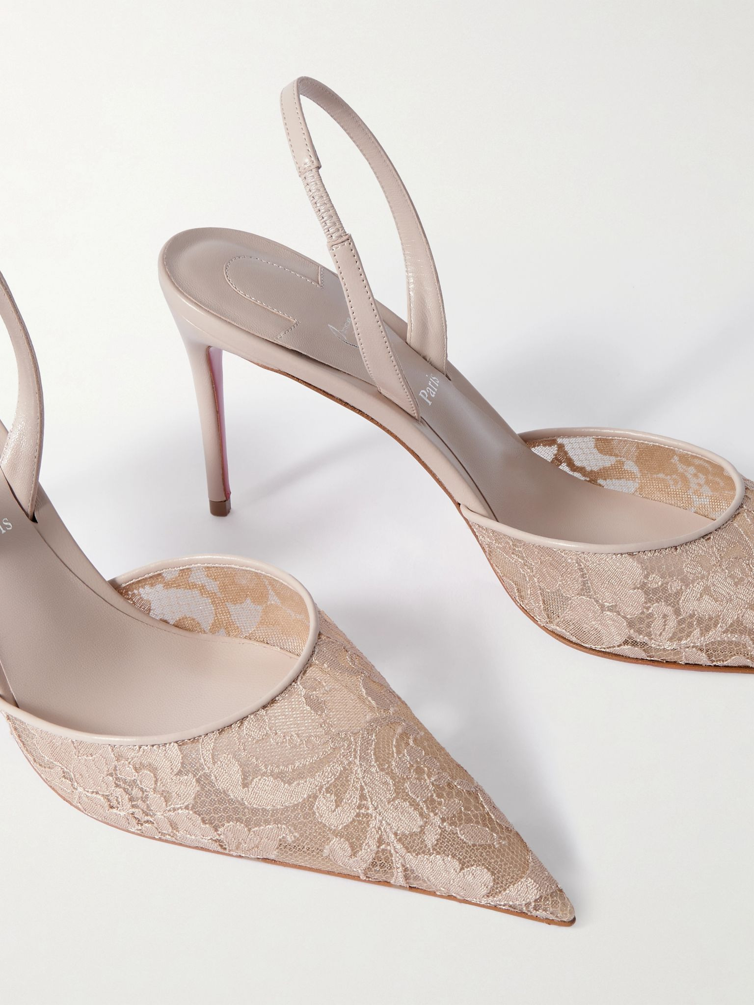 Kate Max 85 leather-trimmed lace slingback pumps Neutral - 4
