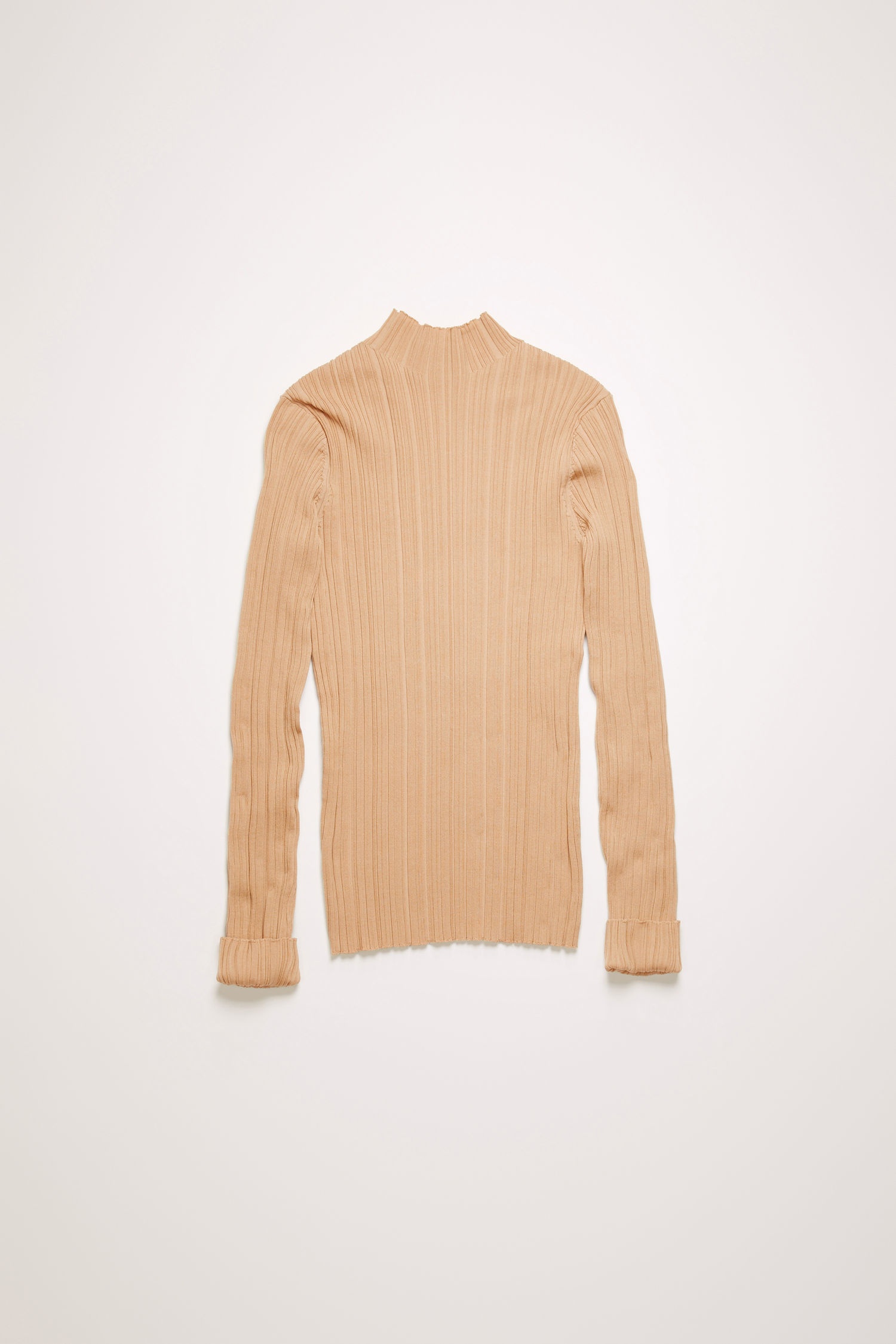 Mock neck ribbed sweater cream beige - 1