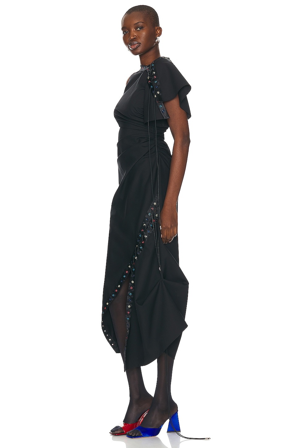 Ruched Lace Up Grommet Dress - 3