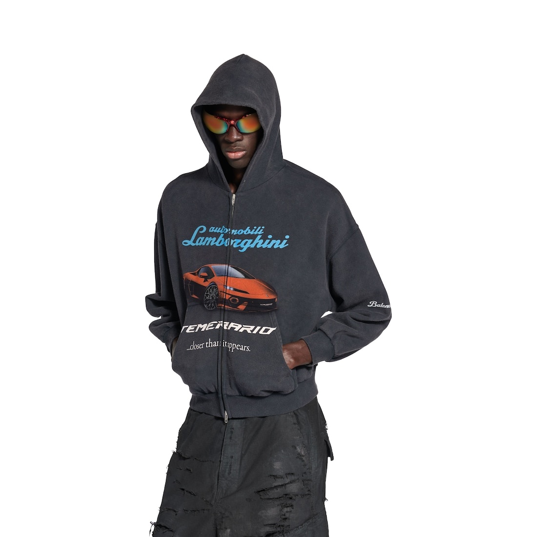 Men's Balenciaga I Automobili Lamborghini Zip-up Hoodie Small Fit in Black Faded - 5