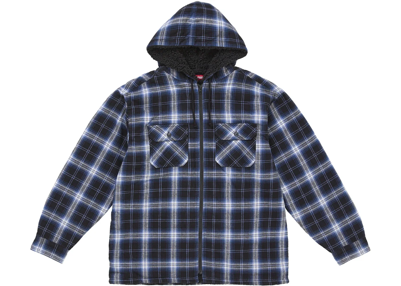 Supreme Lined Zip Up Hooded Flannel Shirt Navy - 1