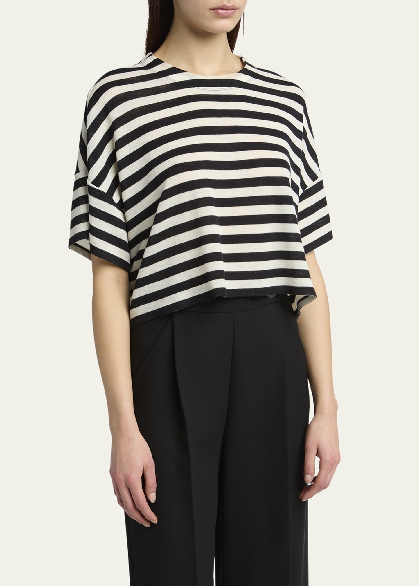 Stripe High Low Wool T-Shirt - 4