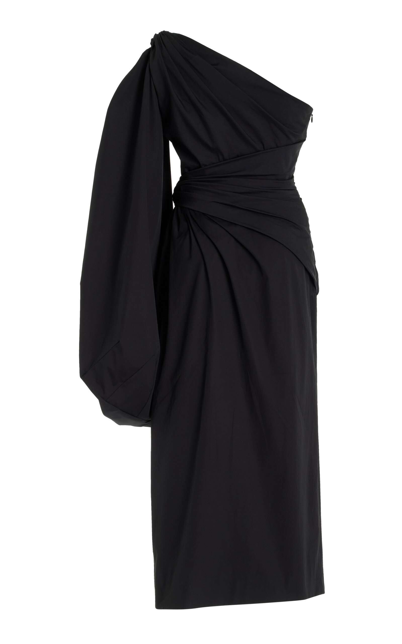 Asymmetric Cotton Poplin Midi Dress black - 6