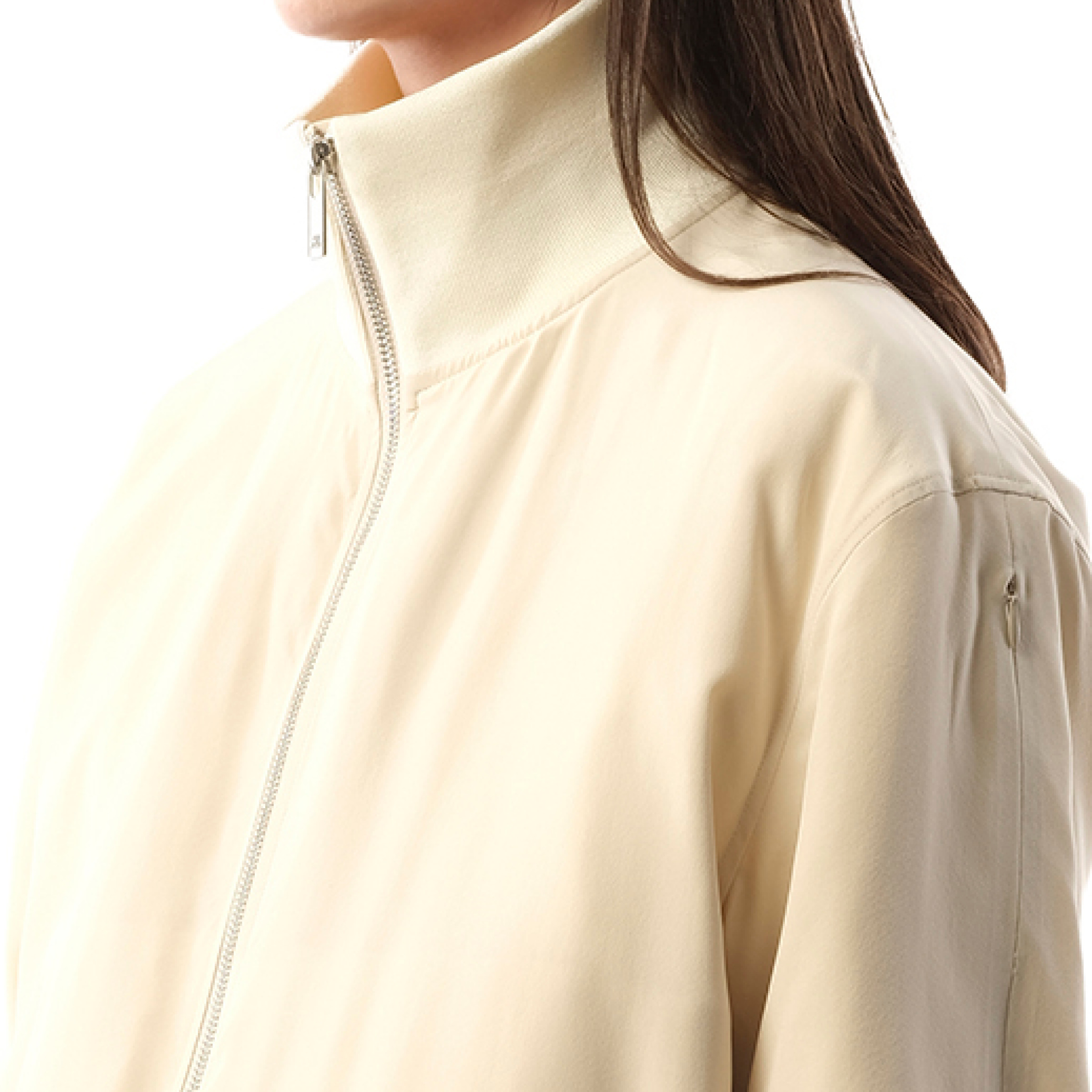 Silk Zip Bomber Jacket in Oat - 3