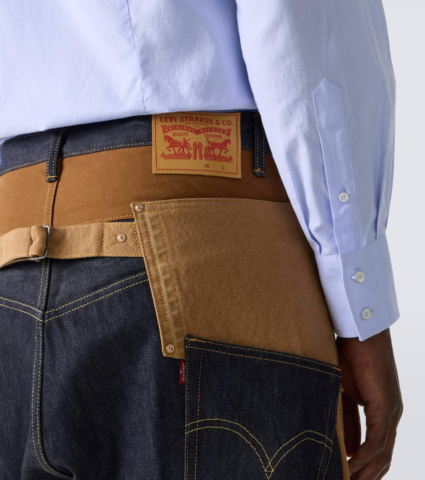 Patchwork denim and suede straight pants - 5