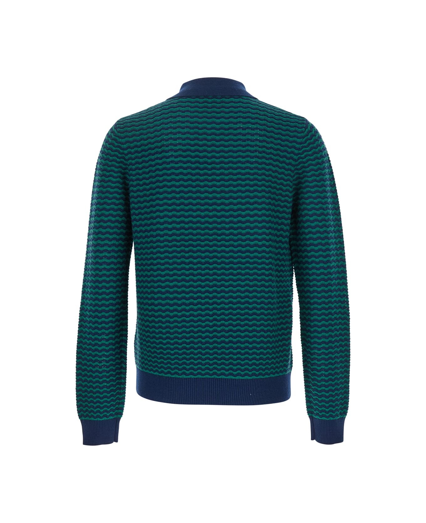 'mini Wave' Blue Polo Shirt With Logo Embroidery On The Collar And All-over Striped Motif In Wool Ma - 2