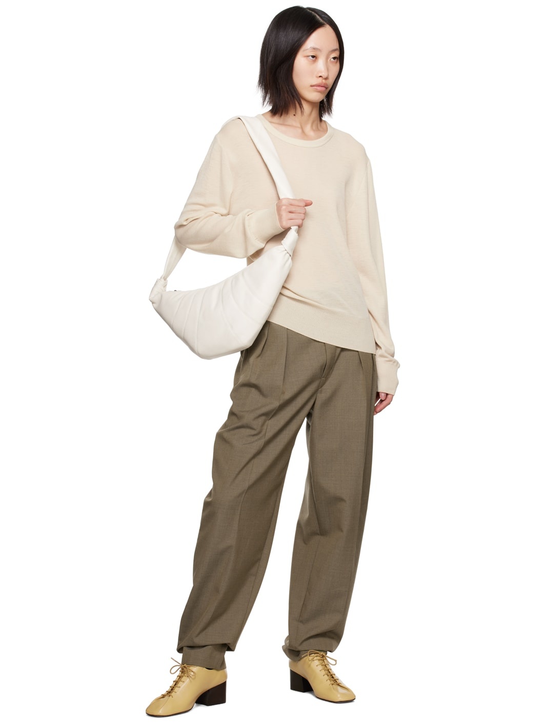 Taupe Pleated Tapered Trousers - 4