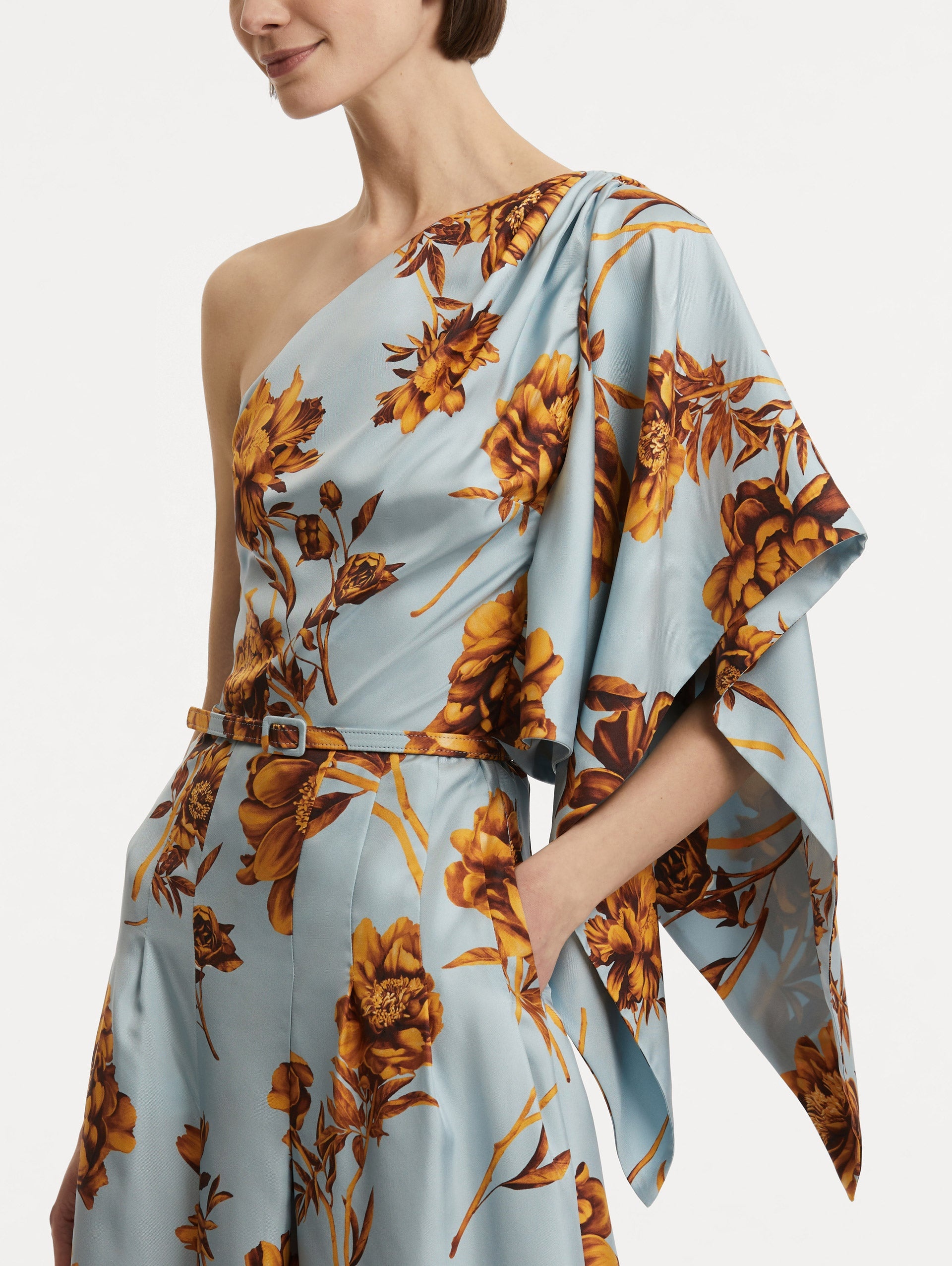 PEONY SILK TWILL ONE-SHOULDER DRESS - 5