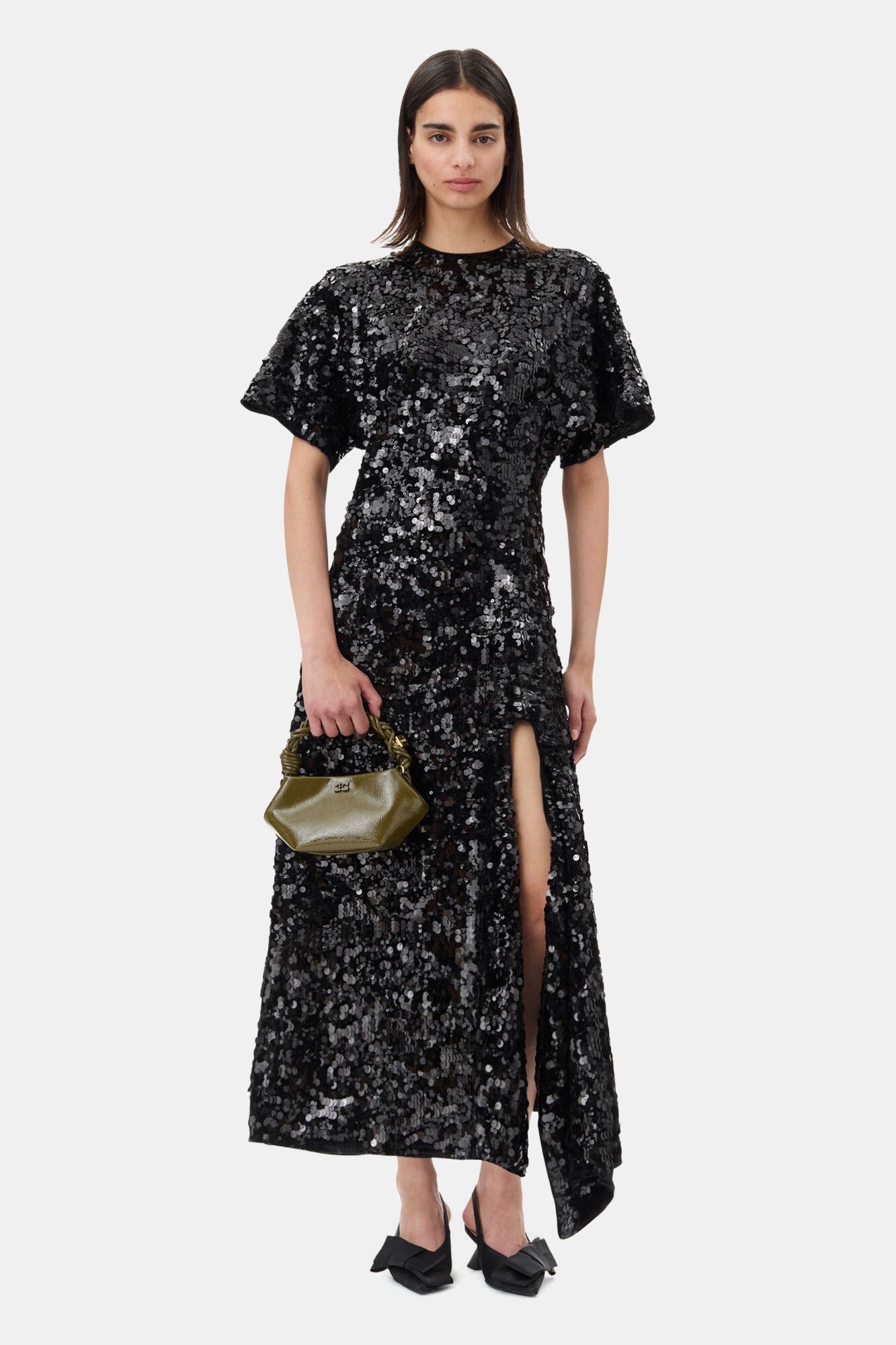 BLACK VELVET SEQUINS LONG DRESS - 2
