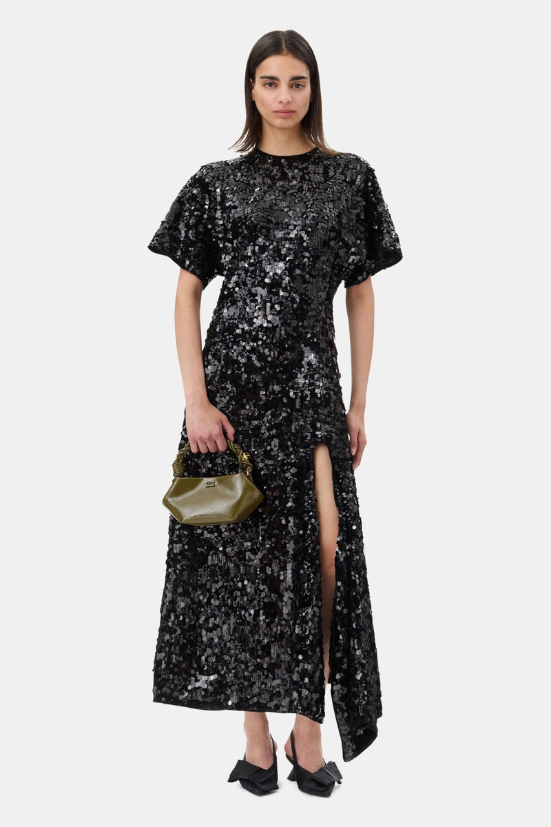 GANNI BLACK VELVET SEQUINS LONG DRESS outlook