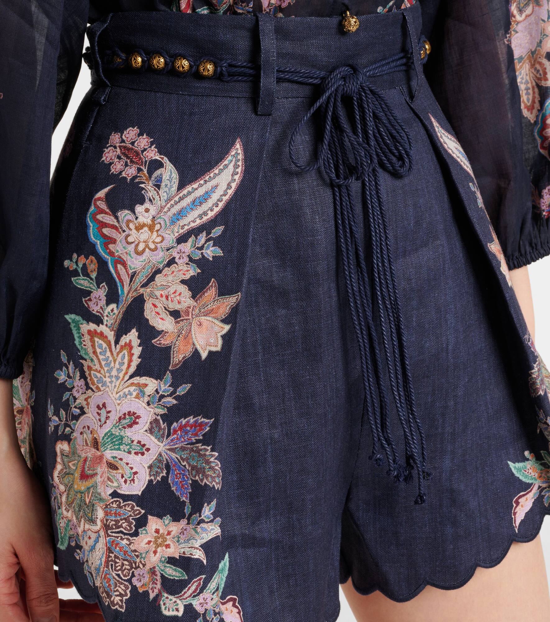 Rhiannon paisley embroidered linen shorts - 4