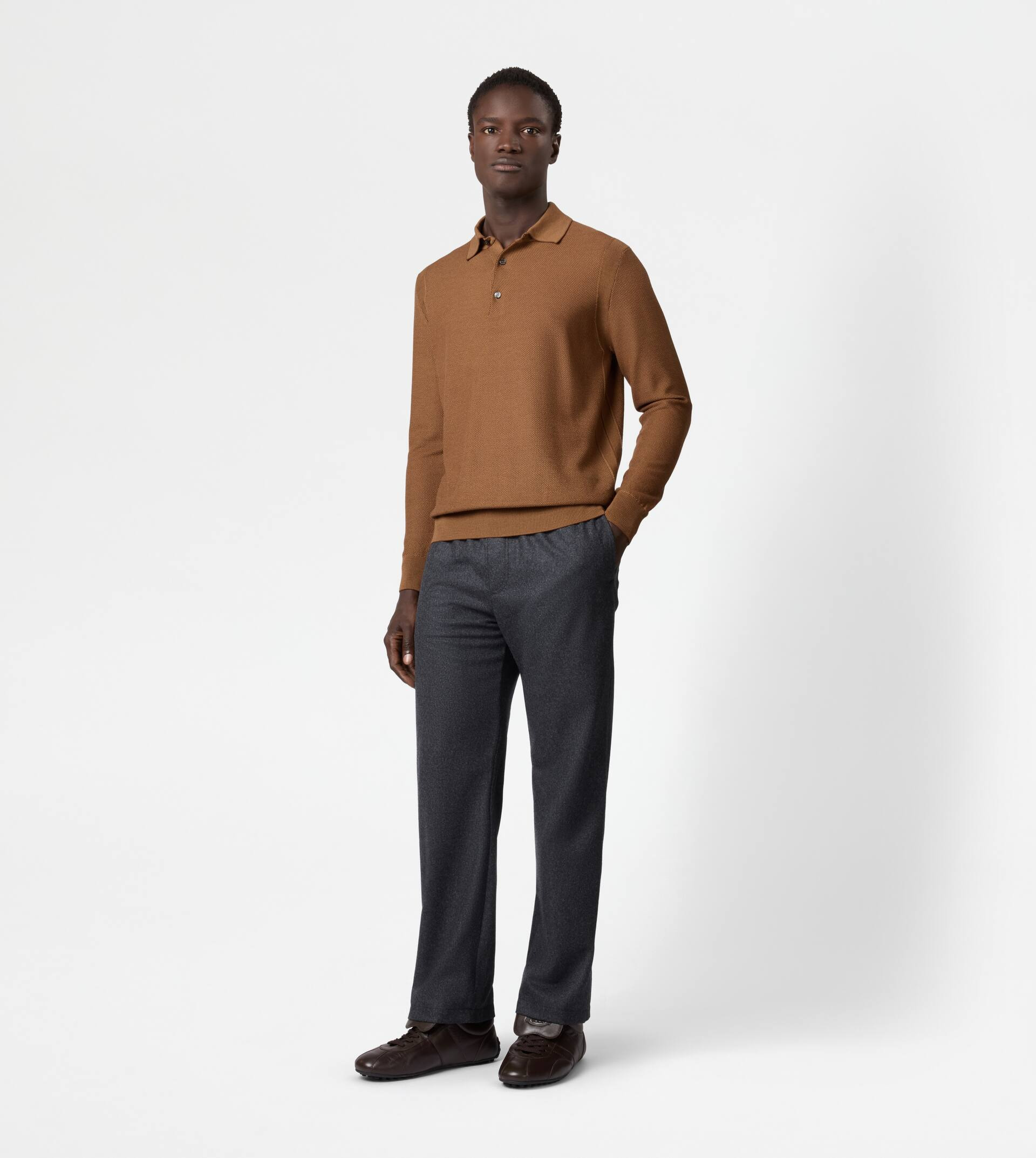 POLO SHIRT IN WOOL PIQUET - BROWN - 2