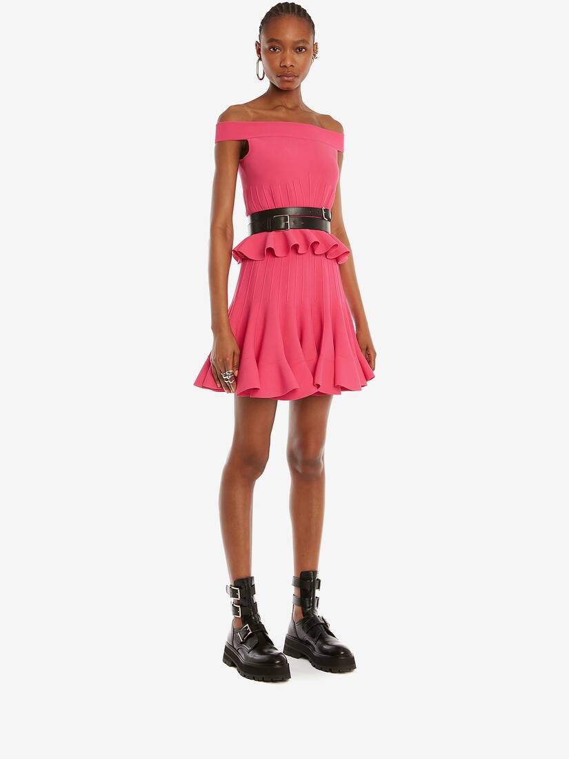 Off-the-shoulder Peplum Knit Top in Bobby Pink - 3