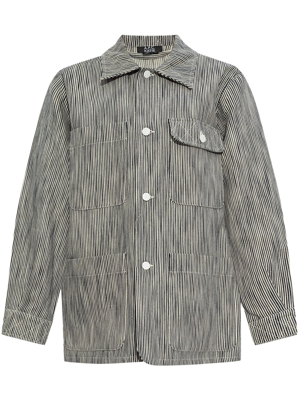 striped button-up shirt jacket - 1