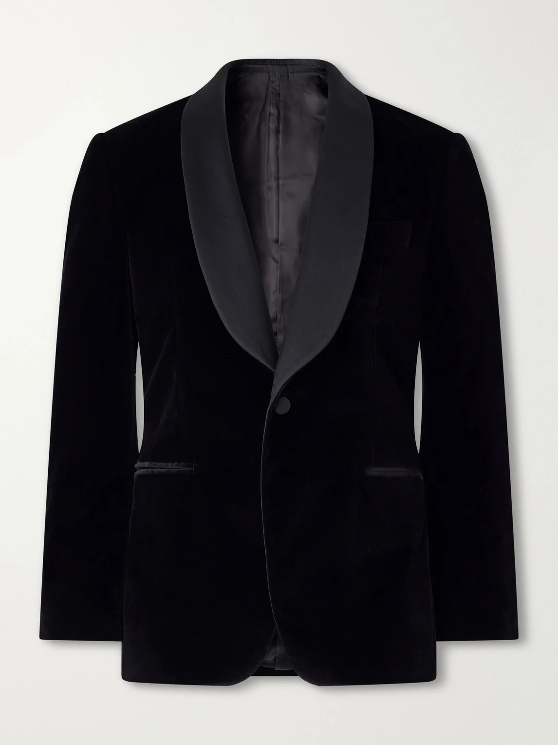 Shawl-Collar Satin-Trimmed Cotton-Velvet Tuxedo Jacket - 1