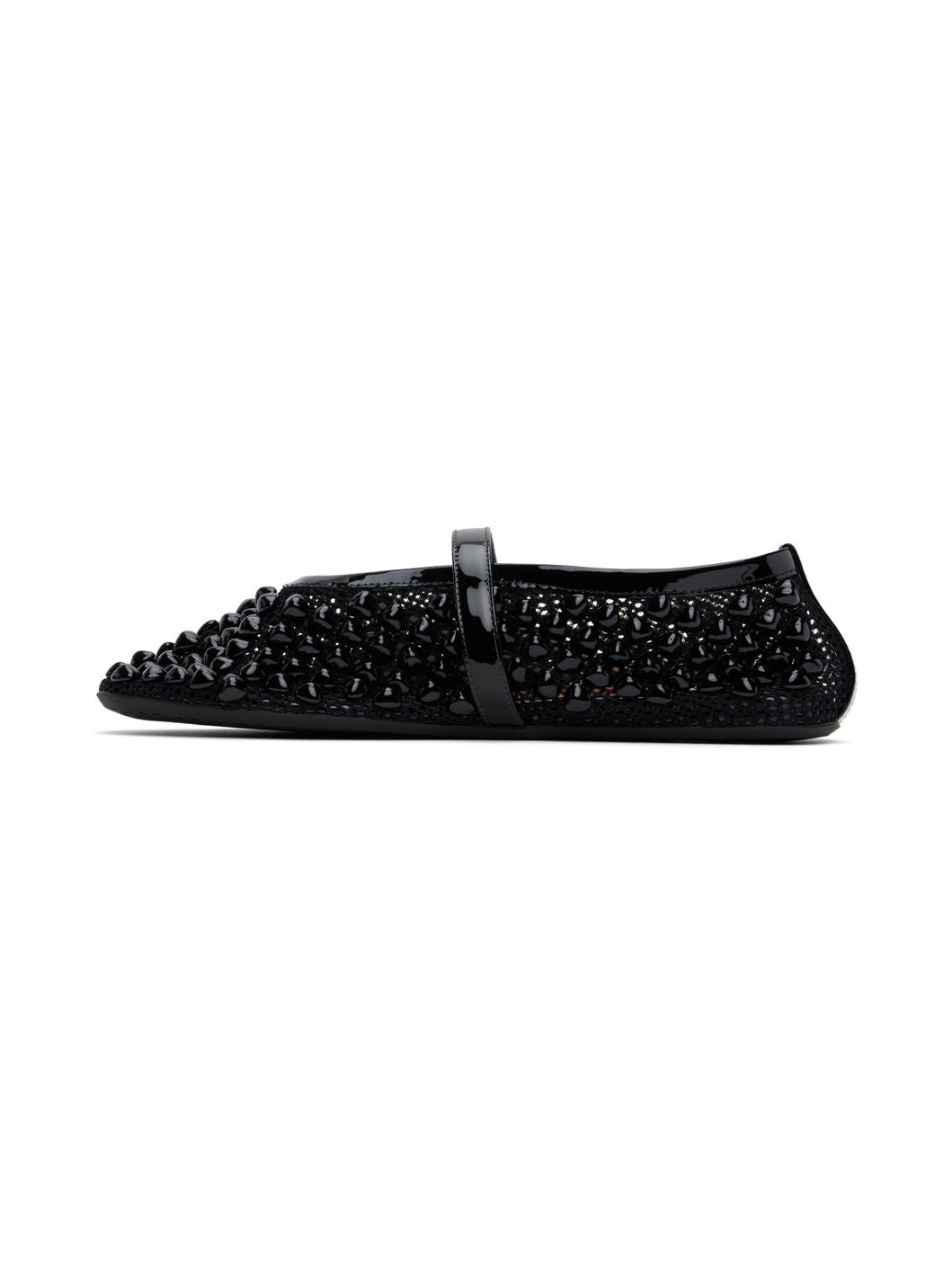 Black Studded Fishnet Ballerina Flats - 3