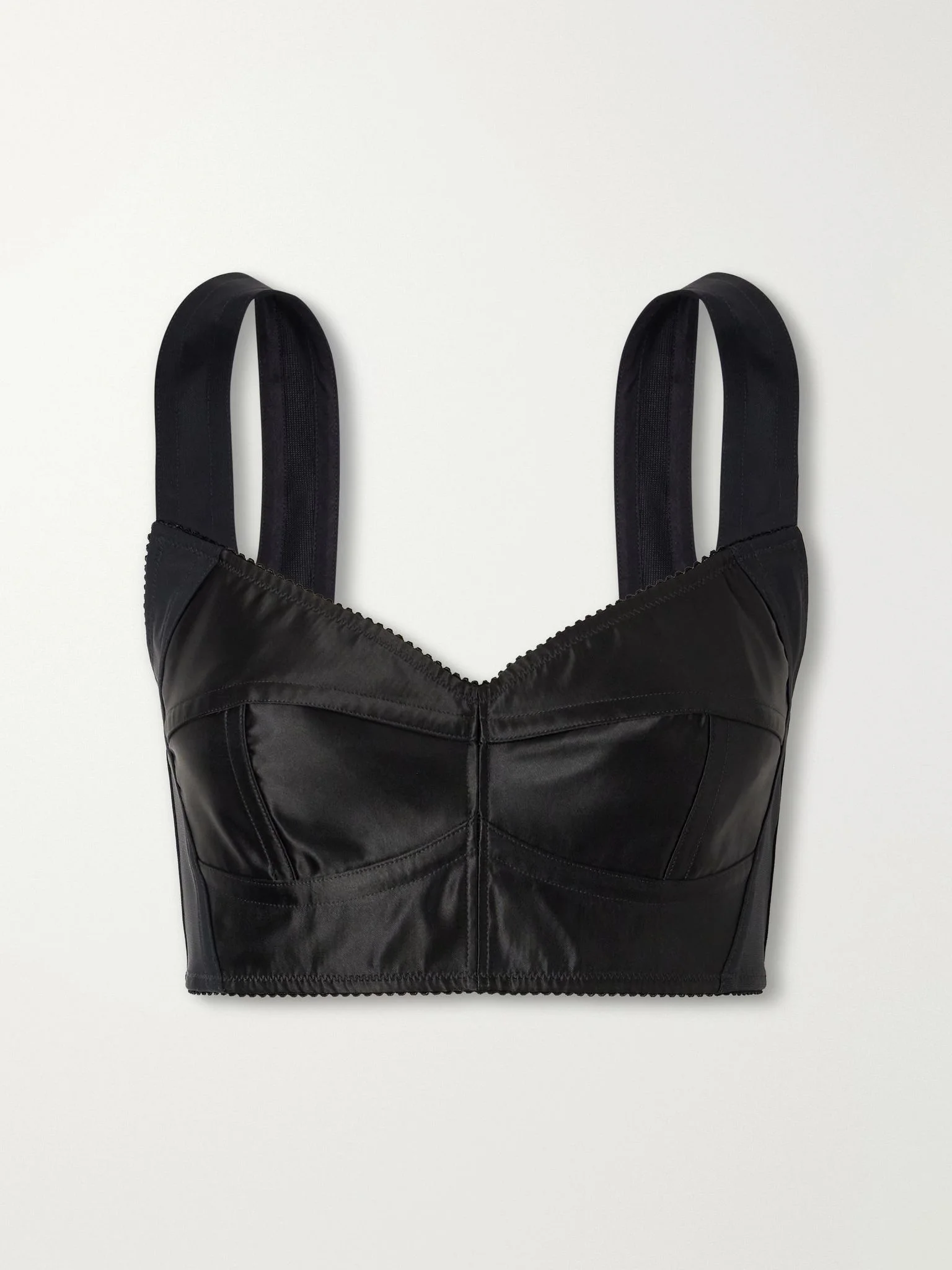 Cropped paneled satin bustier top Black - 1