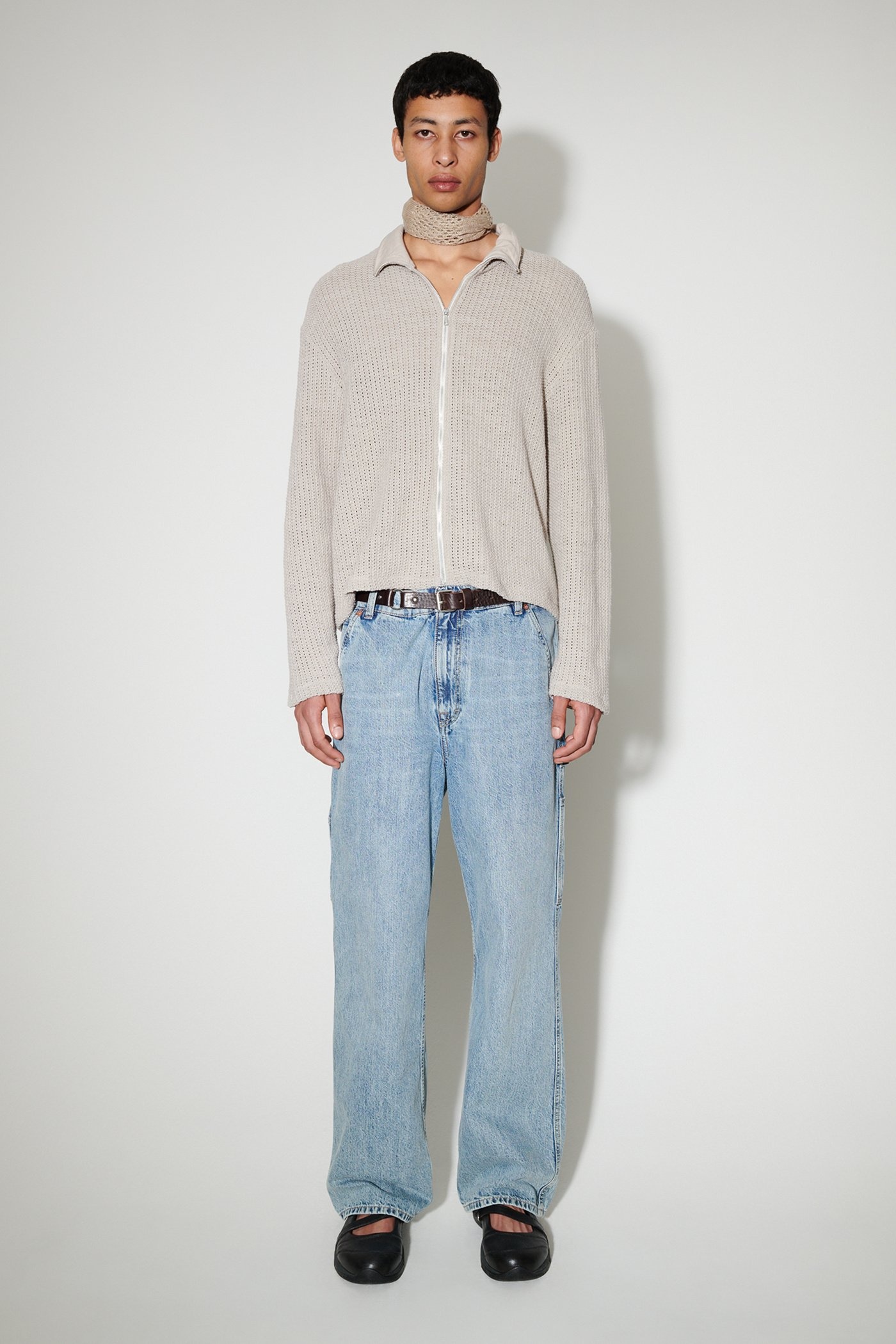 Shrunken Full Zip Polo Musk Dusk Rope Weave - 3