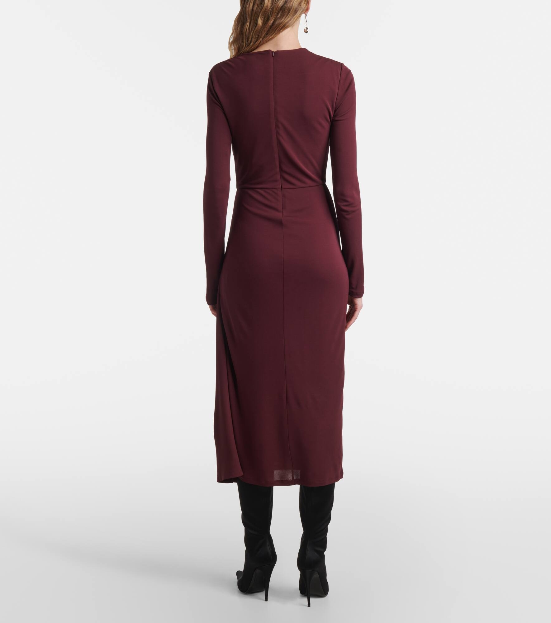 Floral-appliqué draped midi dress - 3