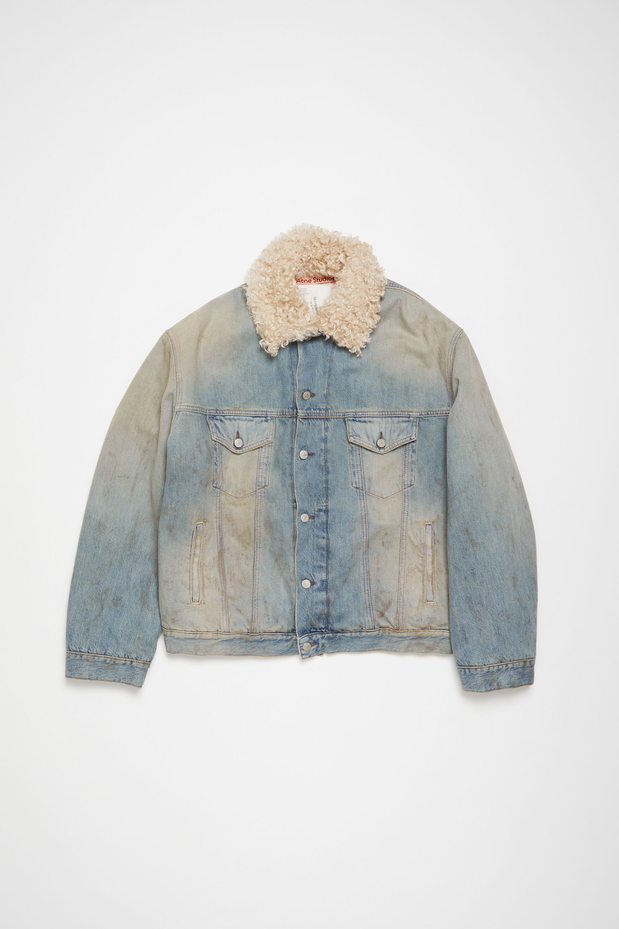 Denim fur trim jacket - Oversized fit - Mid blue - 1