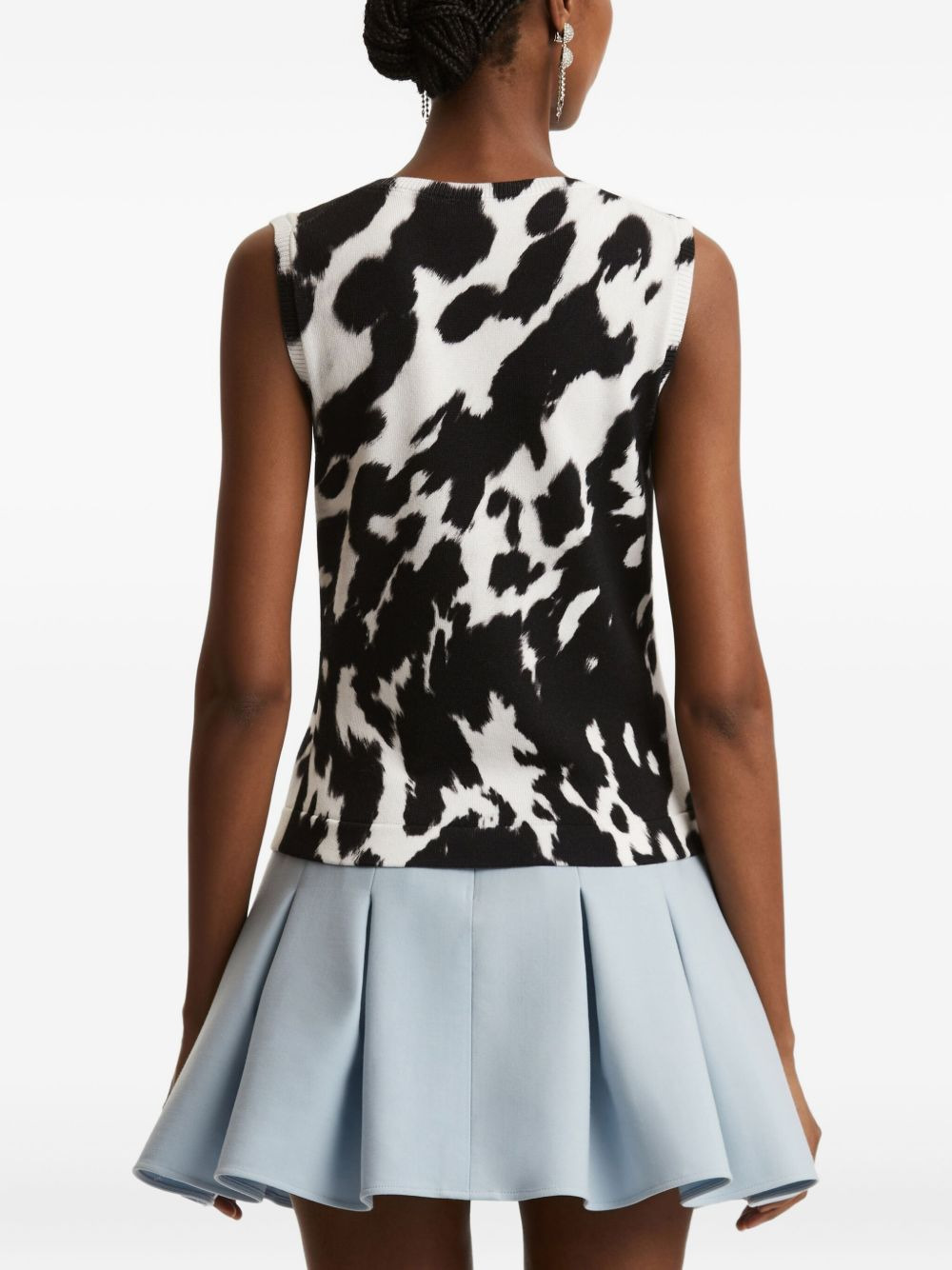 cowhide-print sleeveless knitted top - 3