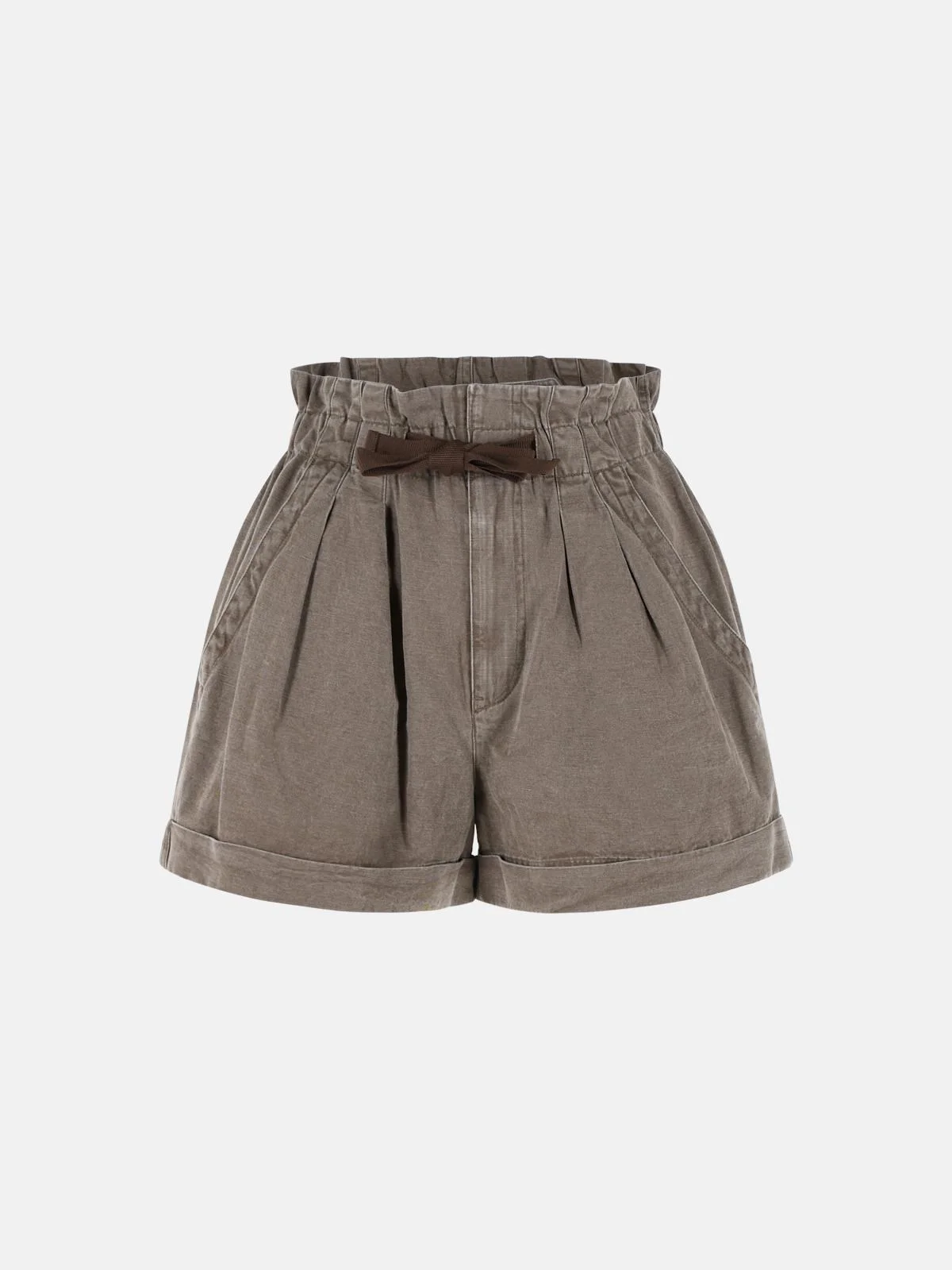 'NIRMA' BROWN COTTON AND LINEN SHORTS - 1