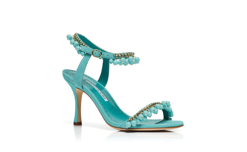 Blue Suede Jewel Embellished Sandals 3