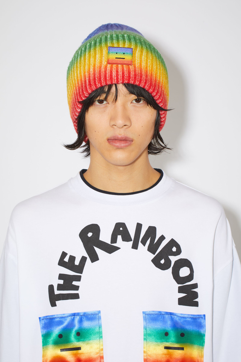 Acne Studios Rainbow knit beanie hat - Coral red/green | REVERSIBLE
