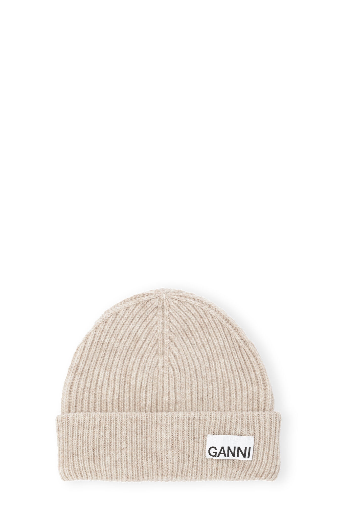 SAND FITTED WOOL RIB KNIT BEANIE - 1