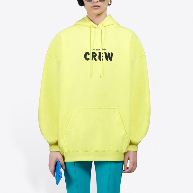 (WMNS) Balenciaga Crew Printing Hoodie Yellow 578135TIV757072 - 3