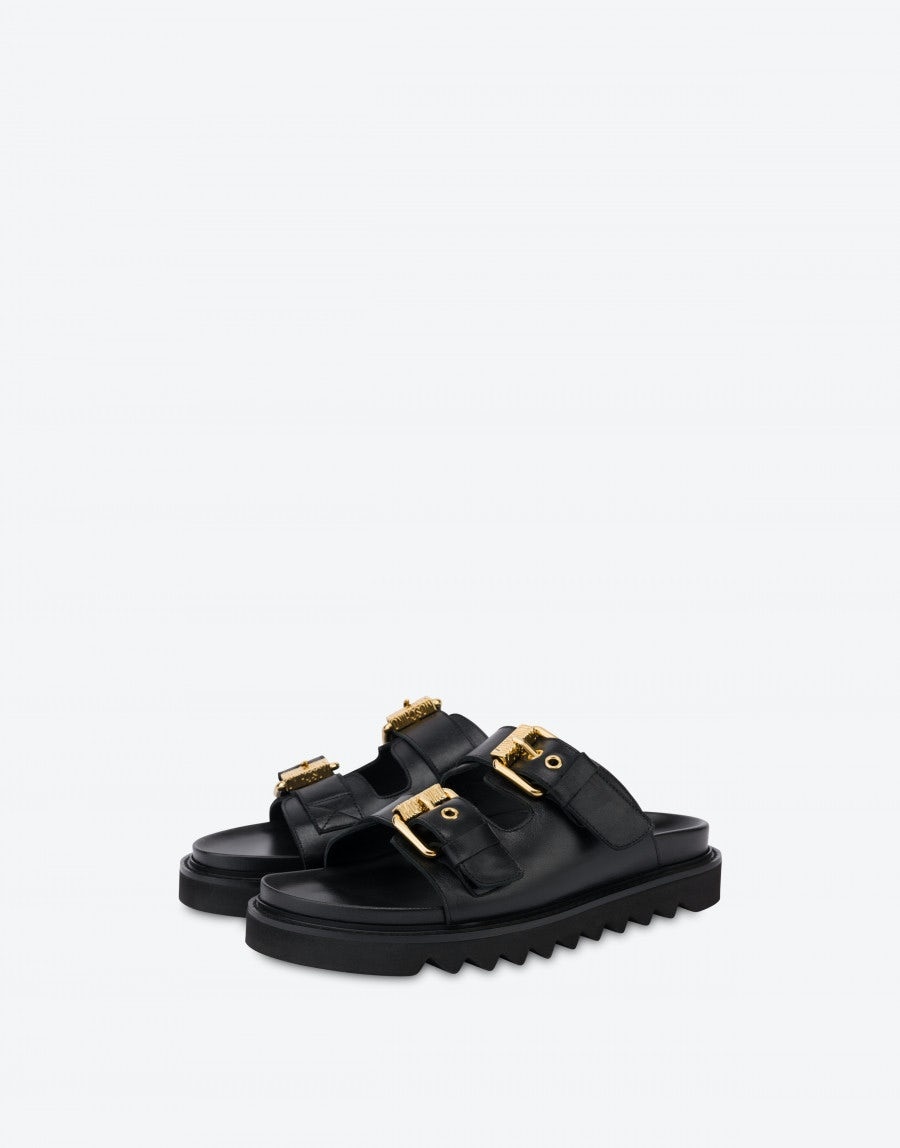 CALFSKIN SANDALS MOSCHINO BUCKLES - 1
