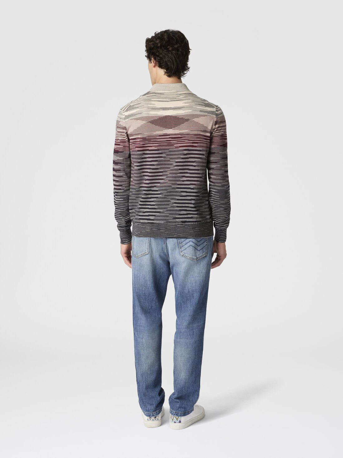 Long Sleeve Polo in Pure Wool with Flame Pattern - 3