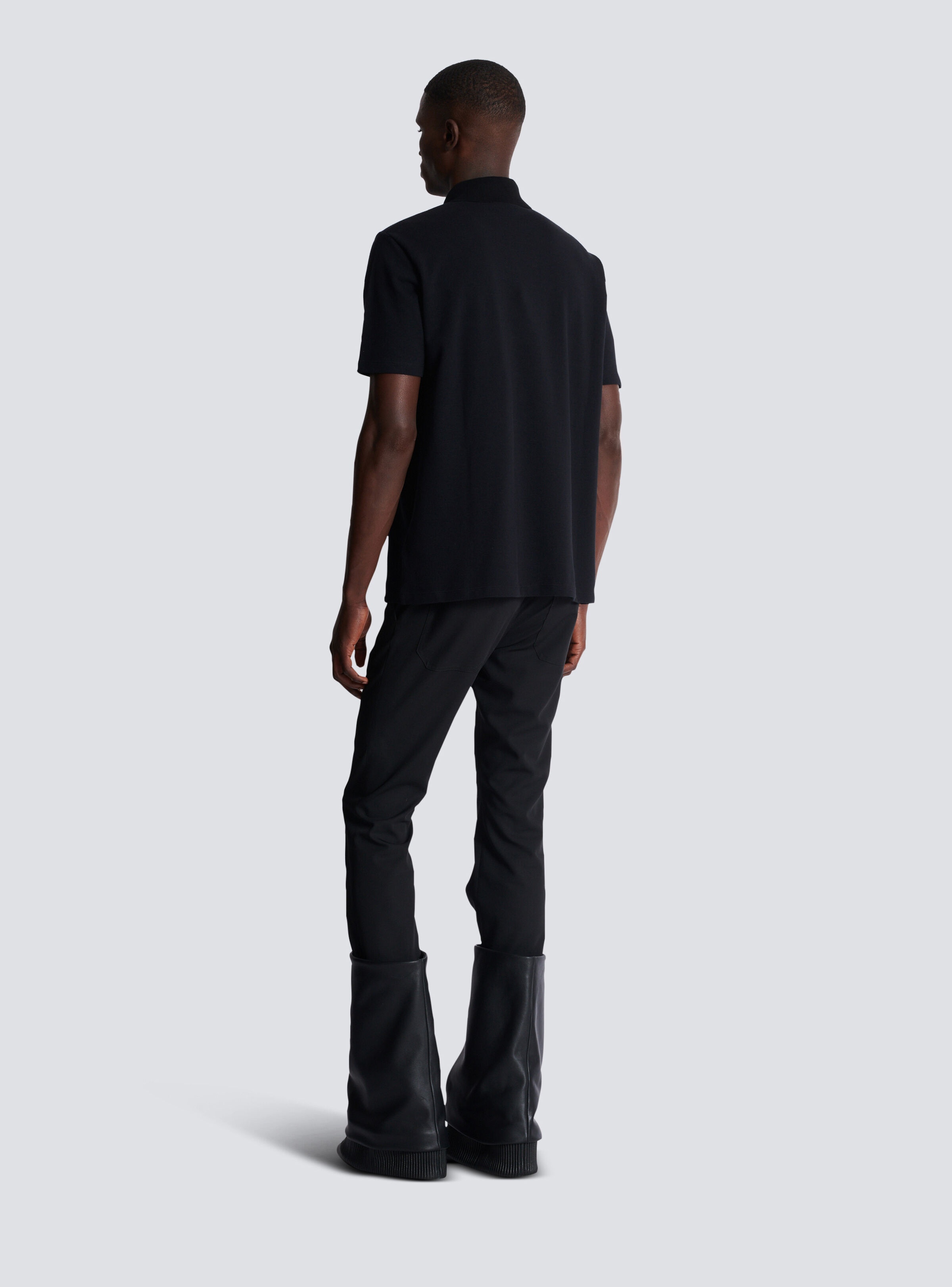 Cotton polo shirt with leather Balmain Couture label - 4