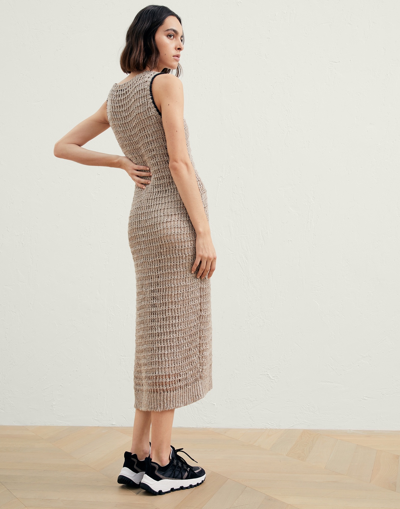 Dazzling rustic net knit dress in linen and silk - 2