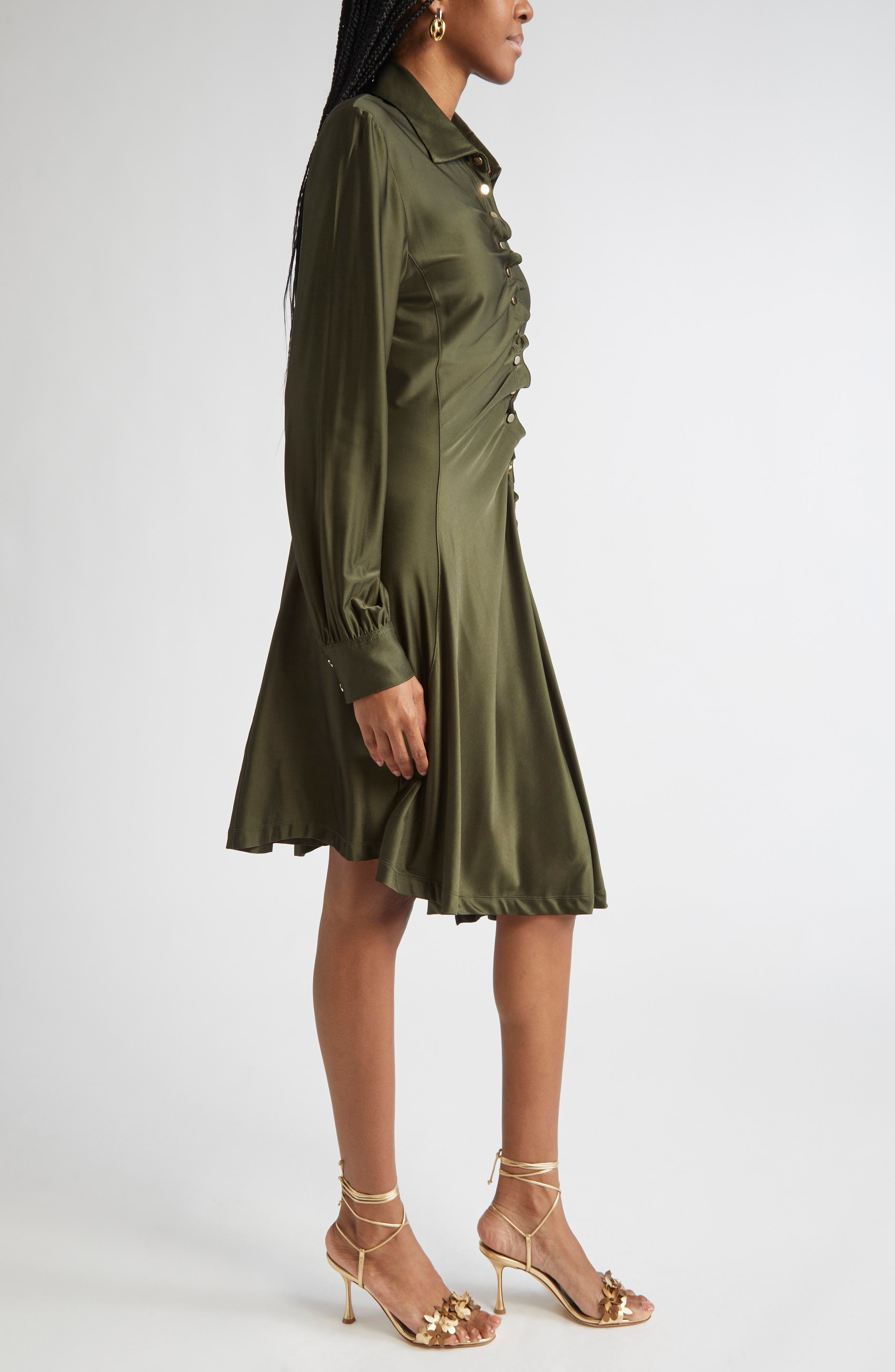 Rabanne Draped Long Sleeve Jersey Minidress in New Kaki at Nordstrom - 3