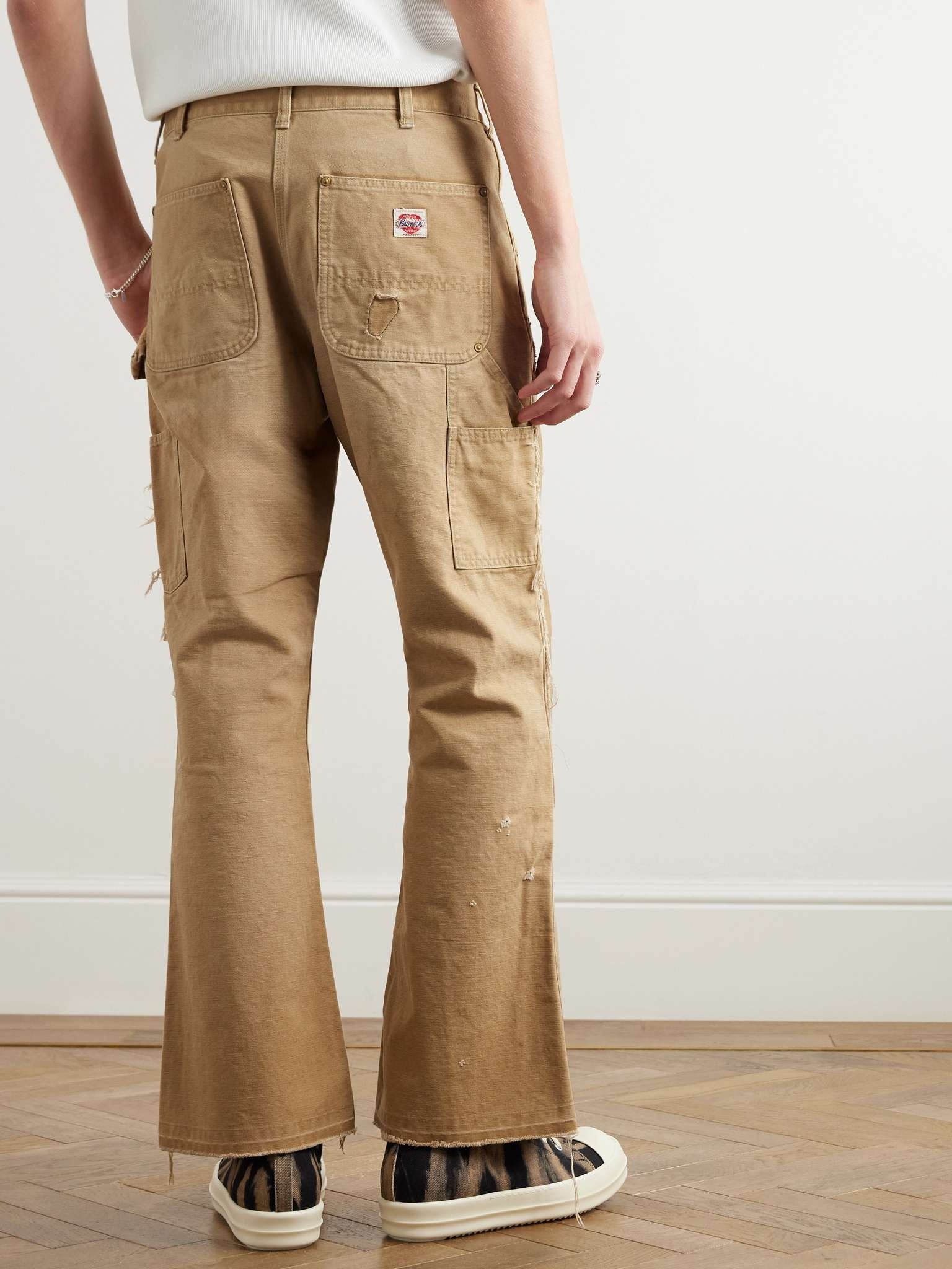Bootcut Distressed Cotton-Canvas Trousers - 4