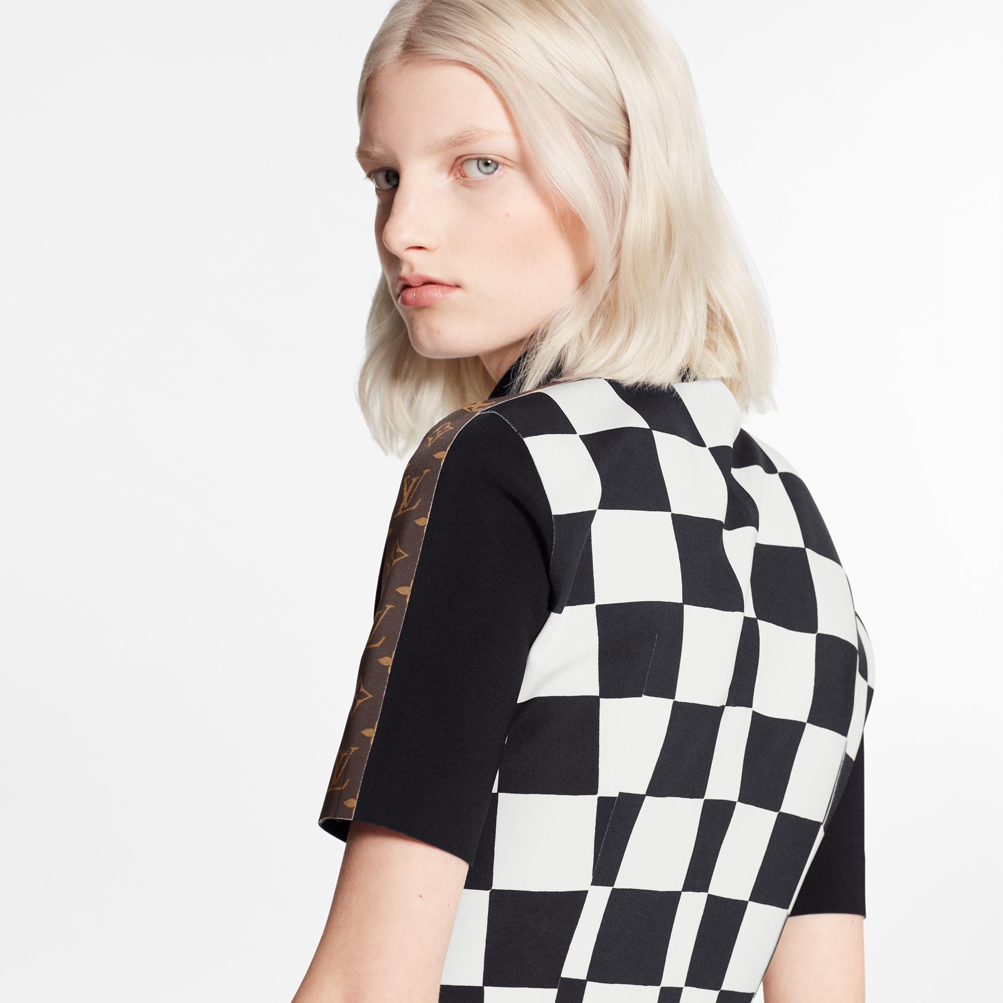 High-Neck Damier Dress In Technical Jersey - 5