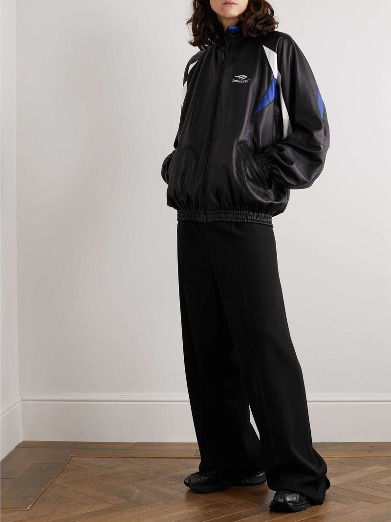 BALENCIAGA Logo-Embroidered Leather Track Jacket outlook