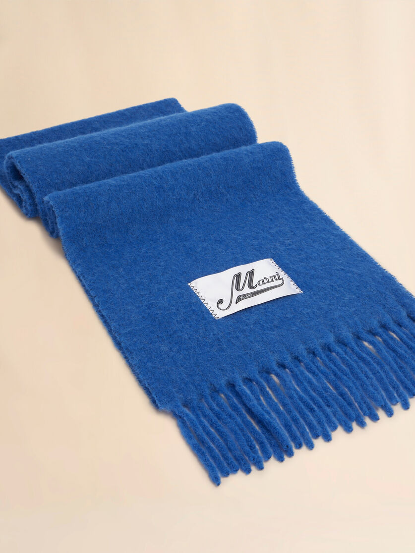 BLUE BRUSHED ALPACA SCARF WITH FRINGES - 4