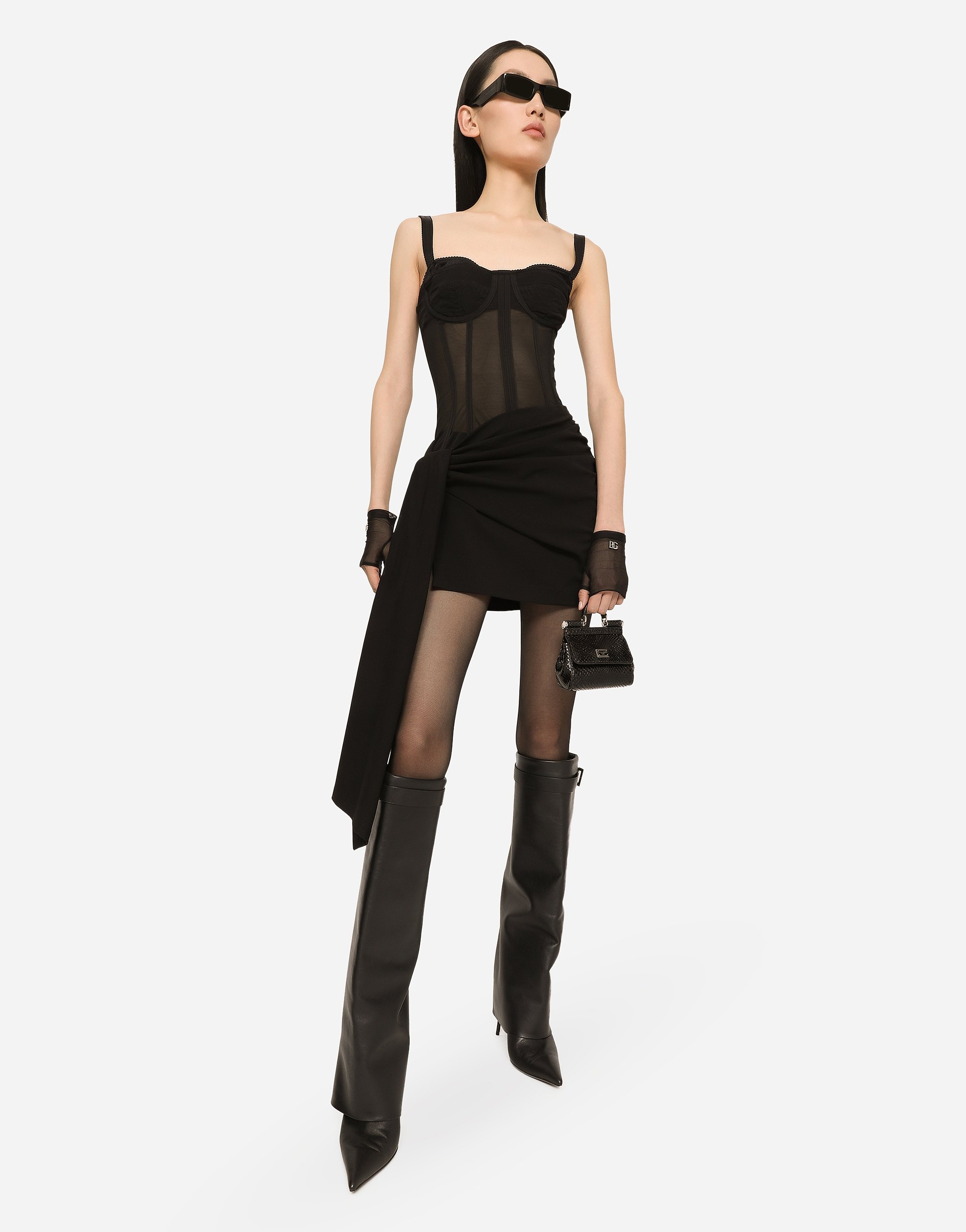 Short Milano rib jersey dress with corset detailing - 2