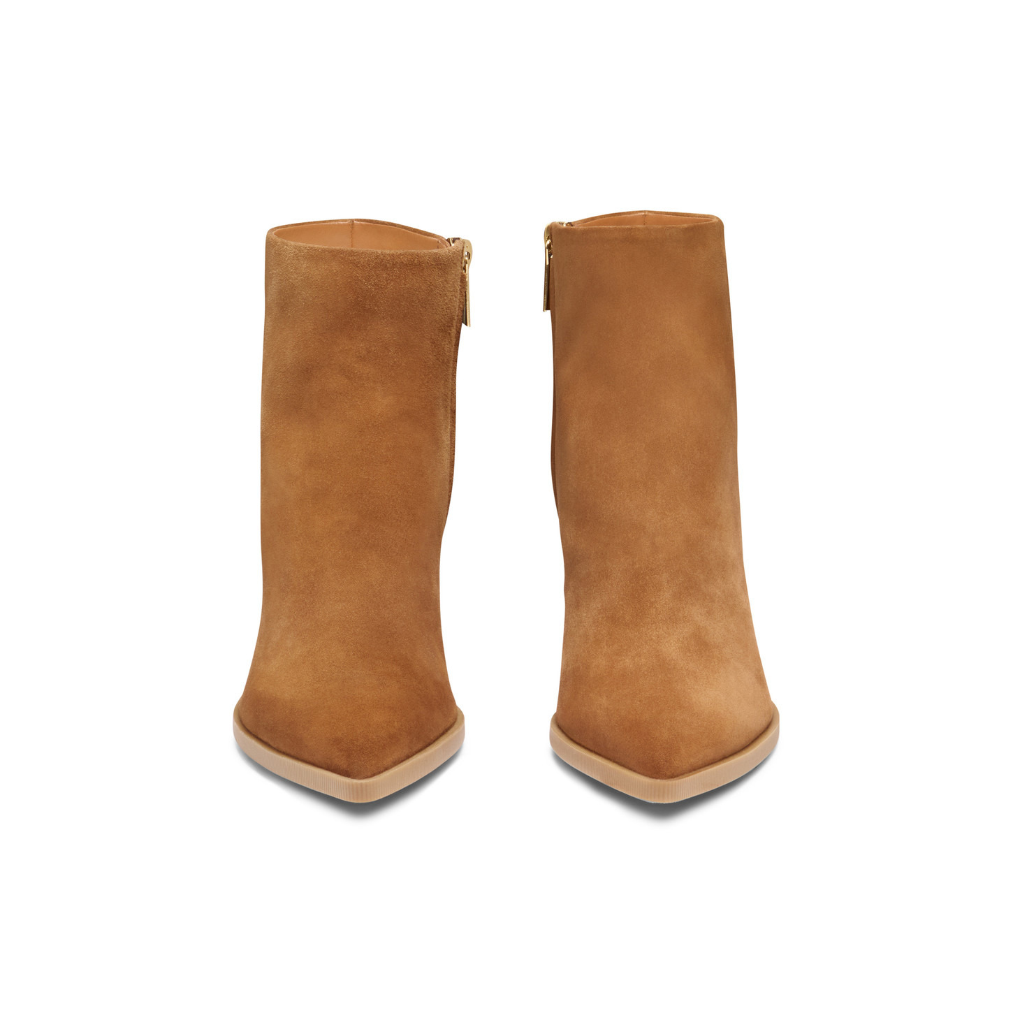 Women's light brown suede mid-heel ankle boot - 5
