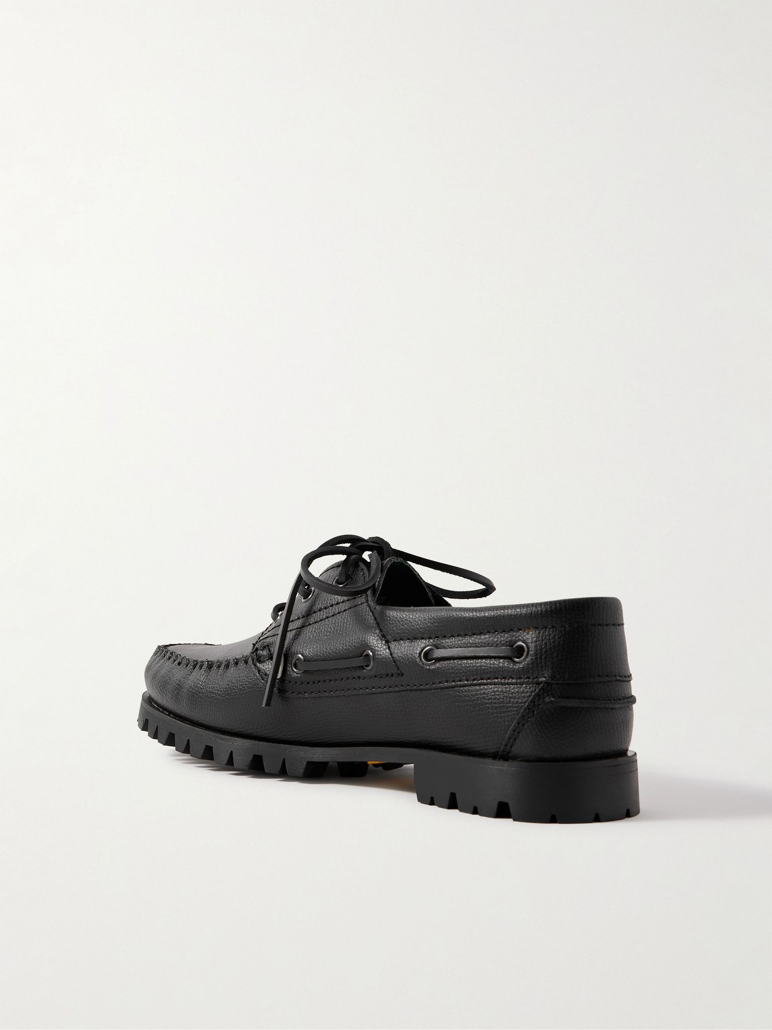 Aztec Full-Grain Leather Boat Shoes Black - 4