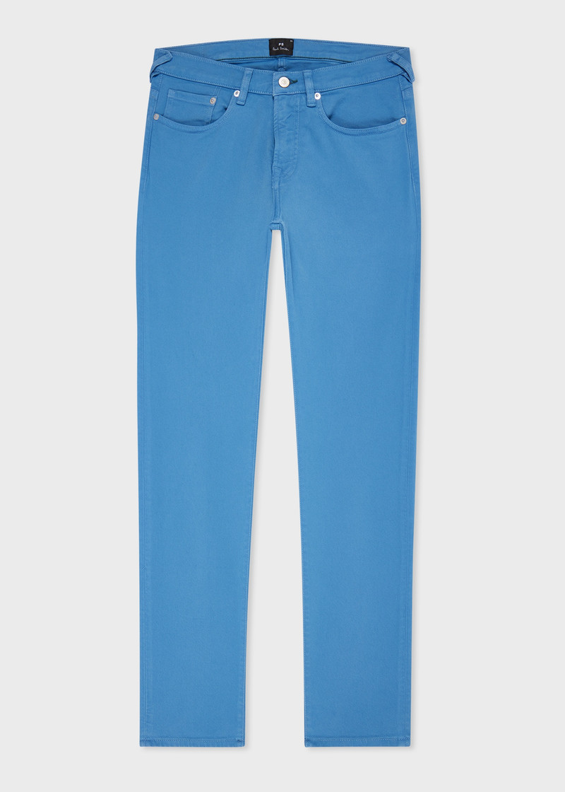 Tapered-Fit Bright Blue Garment-Dyed Organic Cotton-Stretch Jeans 1