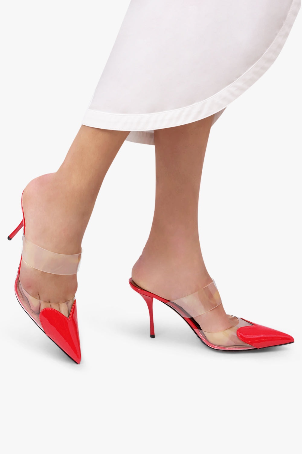 PATENT CALFSKIN 90MM HEART MULES | RED - 4