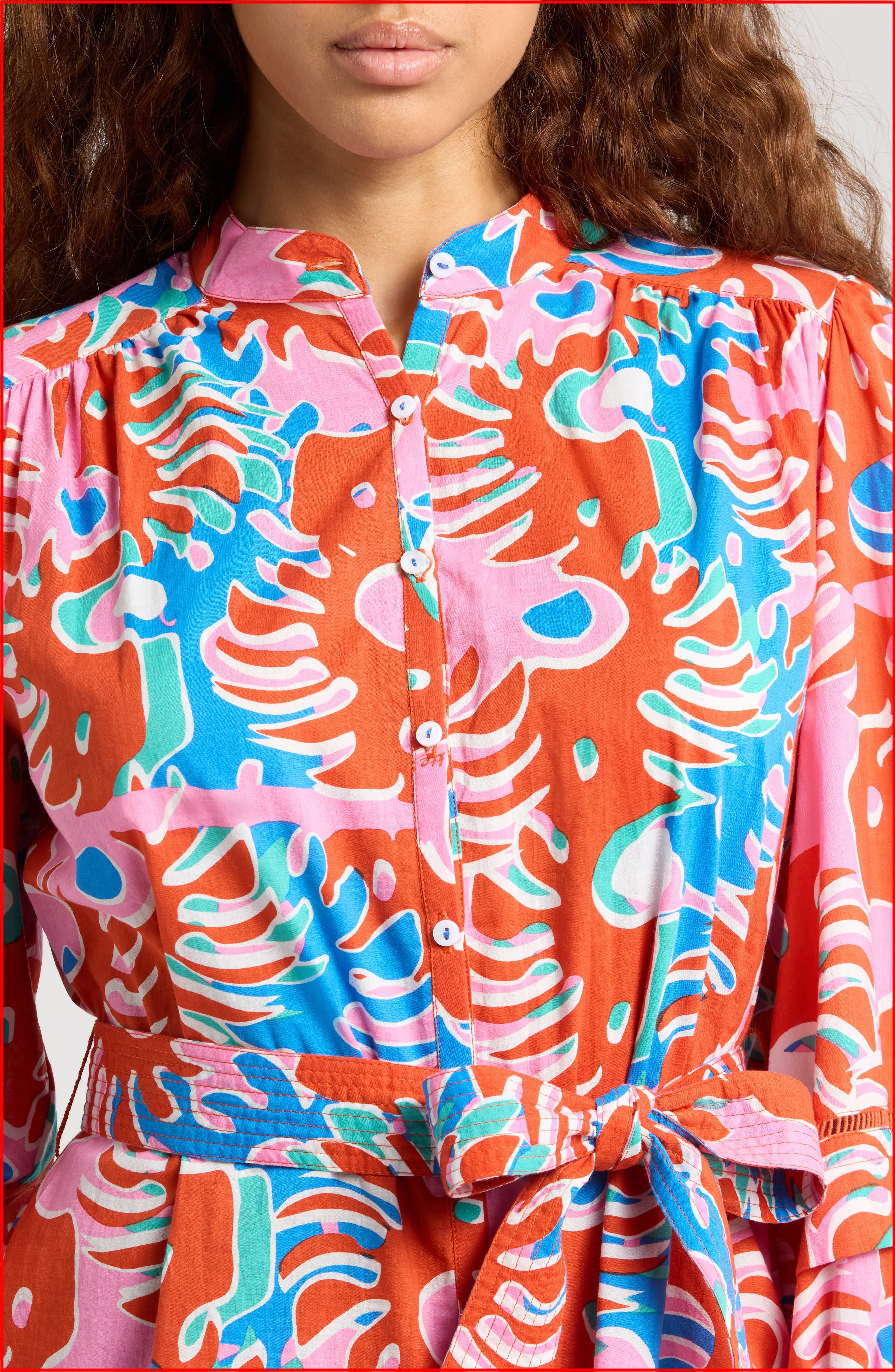 Poupette St Barth Cathy Abstract Print Cotton Cover-Up Shirtdress in Red Geo Afro at Nordstrom - 4