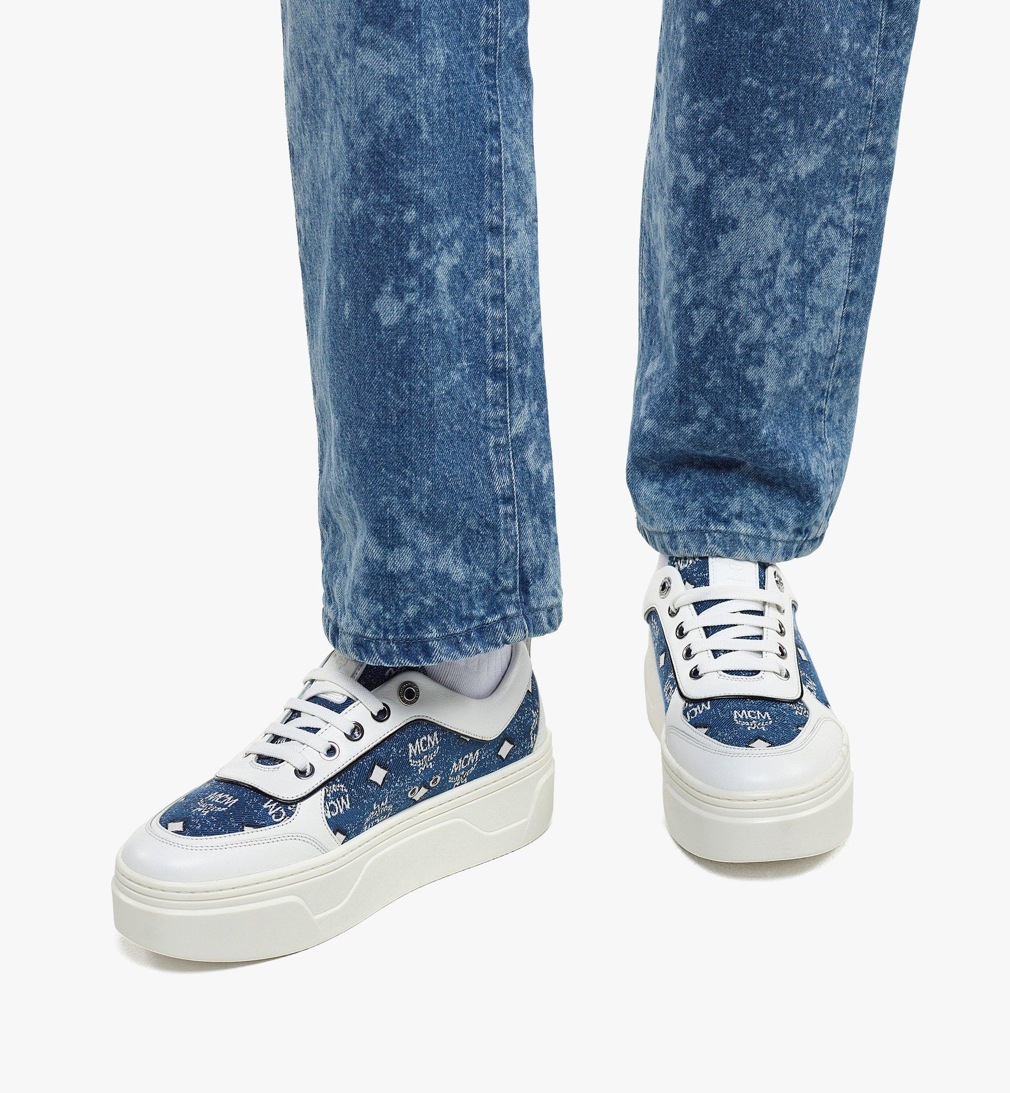 MCM Skyward Platform Sneakers in Vintage Denim Jacquard