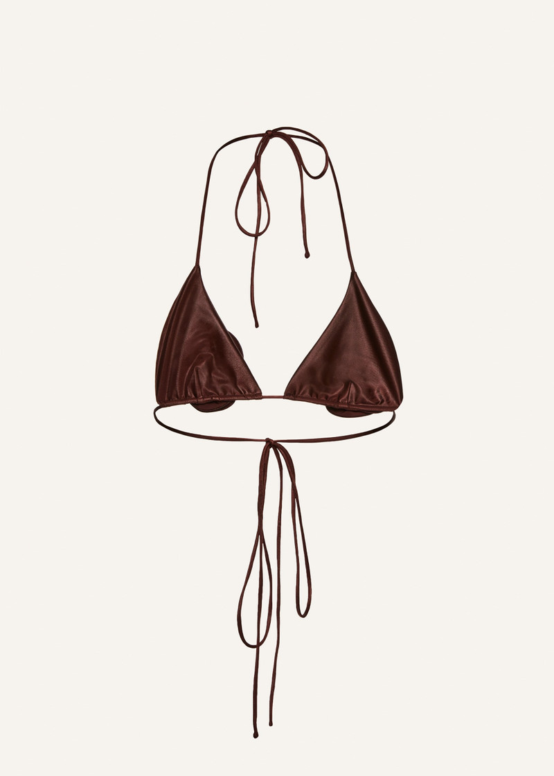 Floral strappy triangle bikini top in metallic brown 2