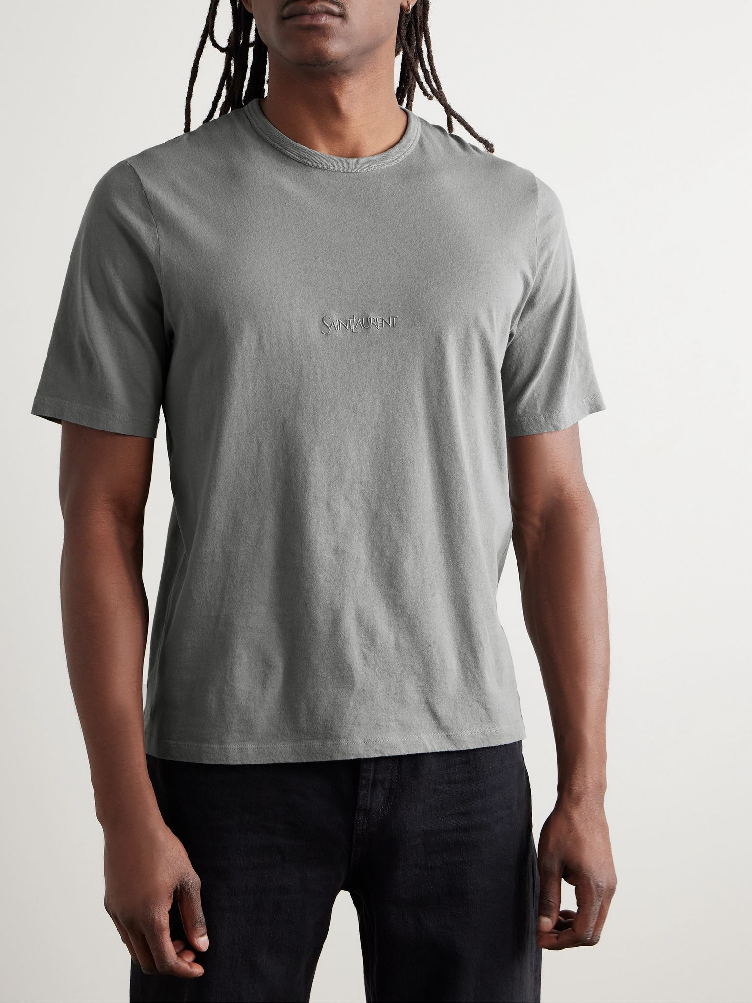 Logo-Embroidered Cotton-Jersey T-Shirt Gray - 3